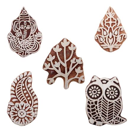 Set of 5 Piece New Mix Wooden Printing Blocks